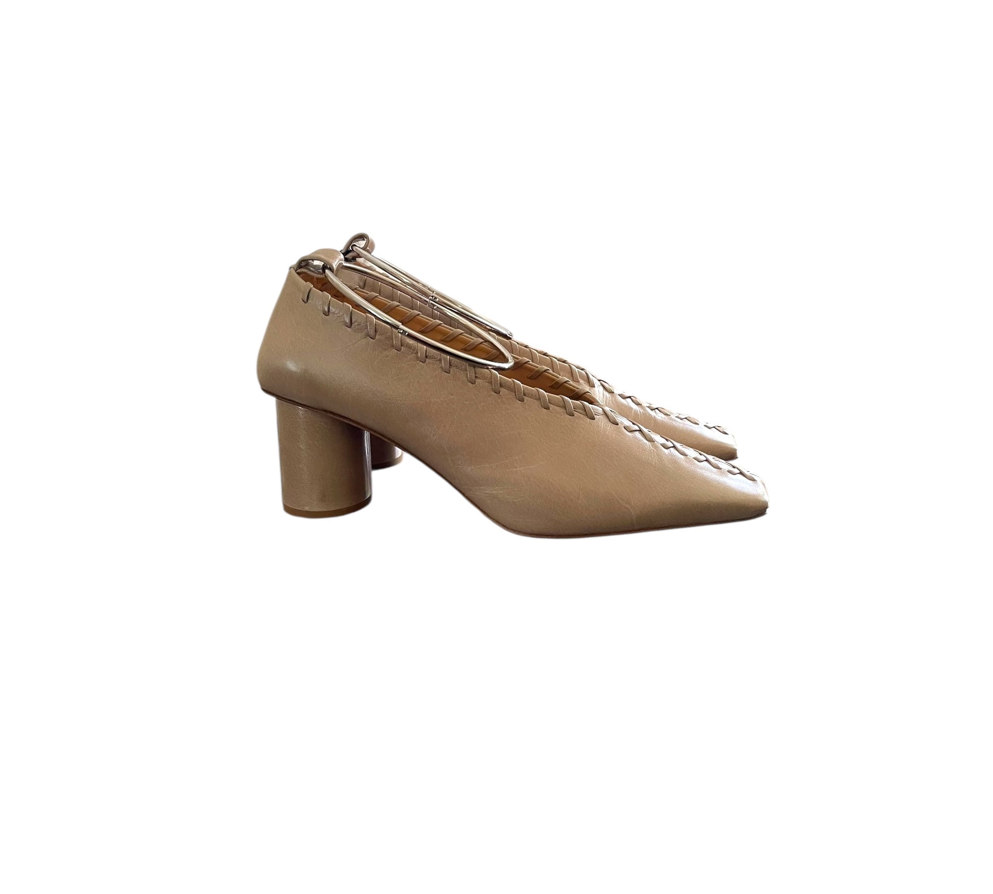 Jil Sander whip stitch block heel cuffed pump