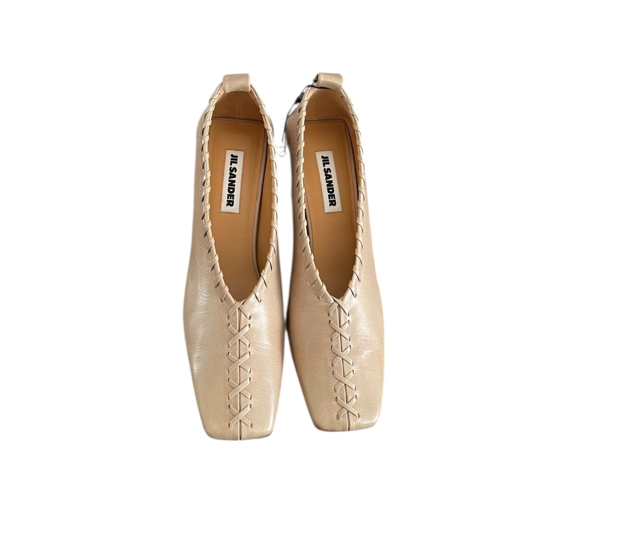 Jil Sander whip stitch block heel cuffed pump