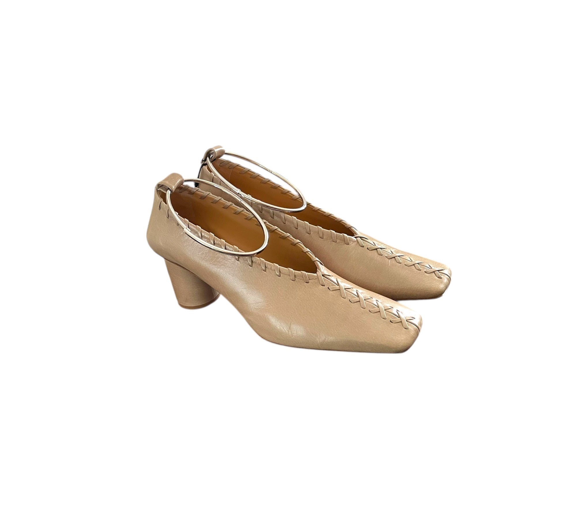 Jil Sander whip stitch block heel cuffed pump