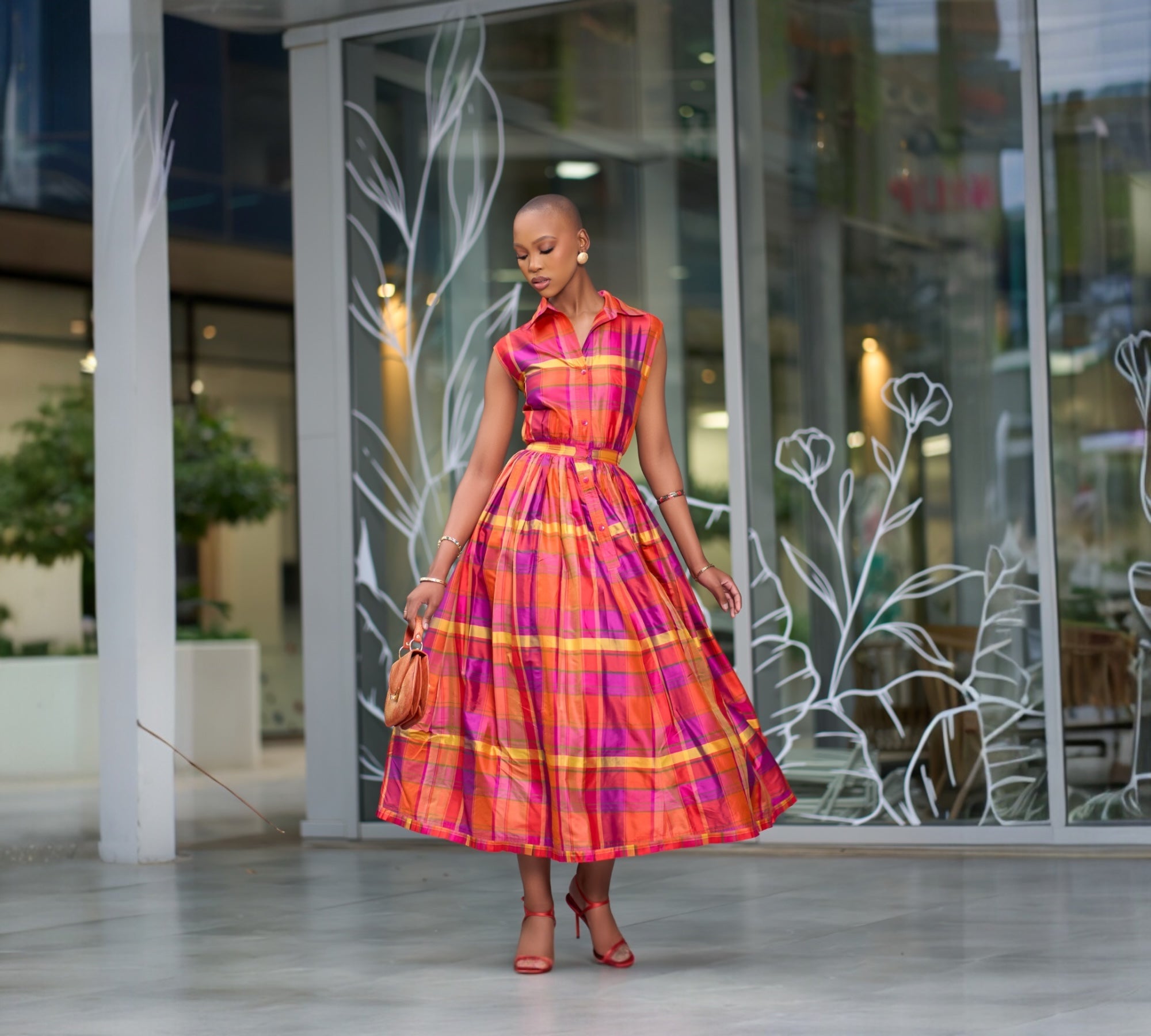 Linda Allard plaid flare vintage dress