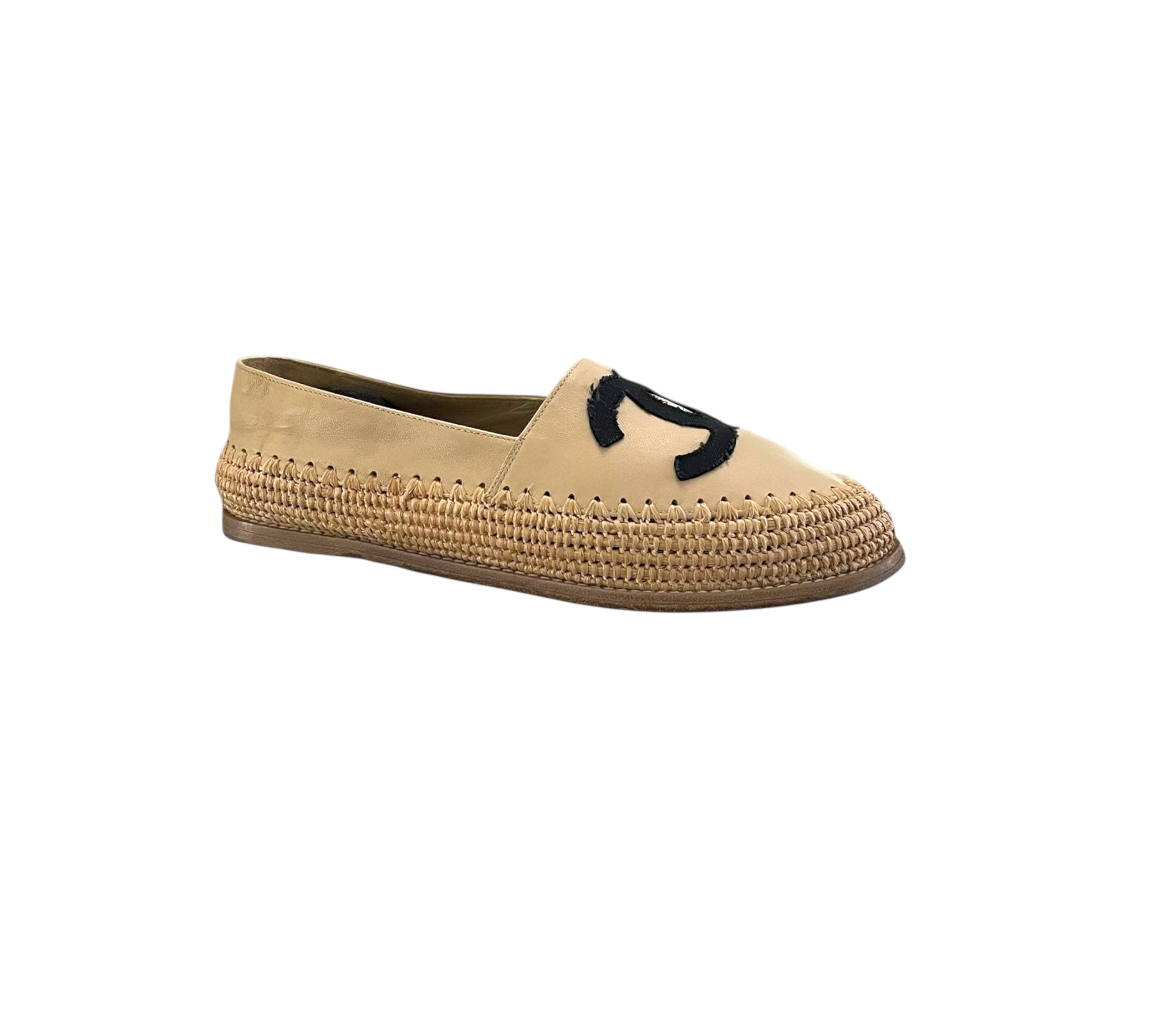 CHANEL  Lambskin Grosgrain Espadrilles Beige Black