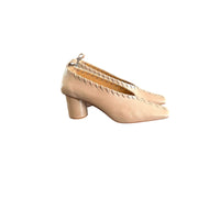 Jil Sander whip stitch block heel cuffed pump