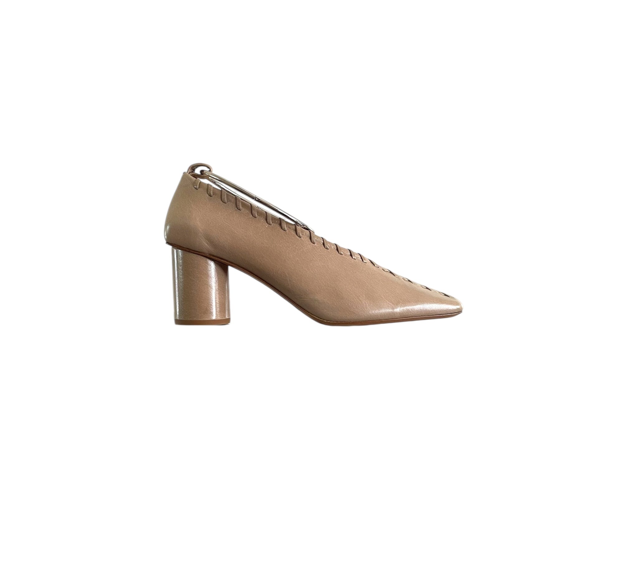 Jil Sander whip stitch block heel cuffed pump
