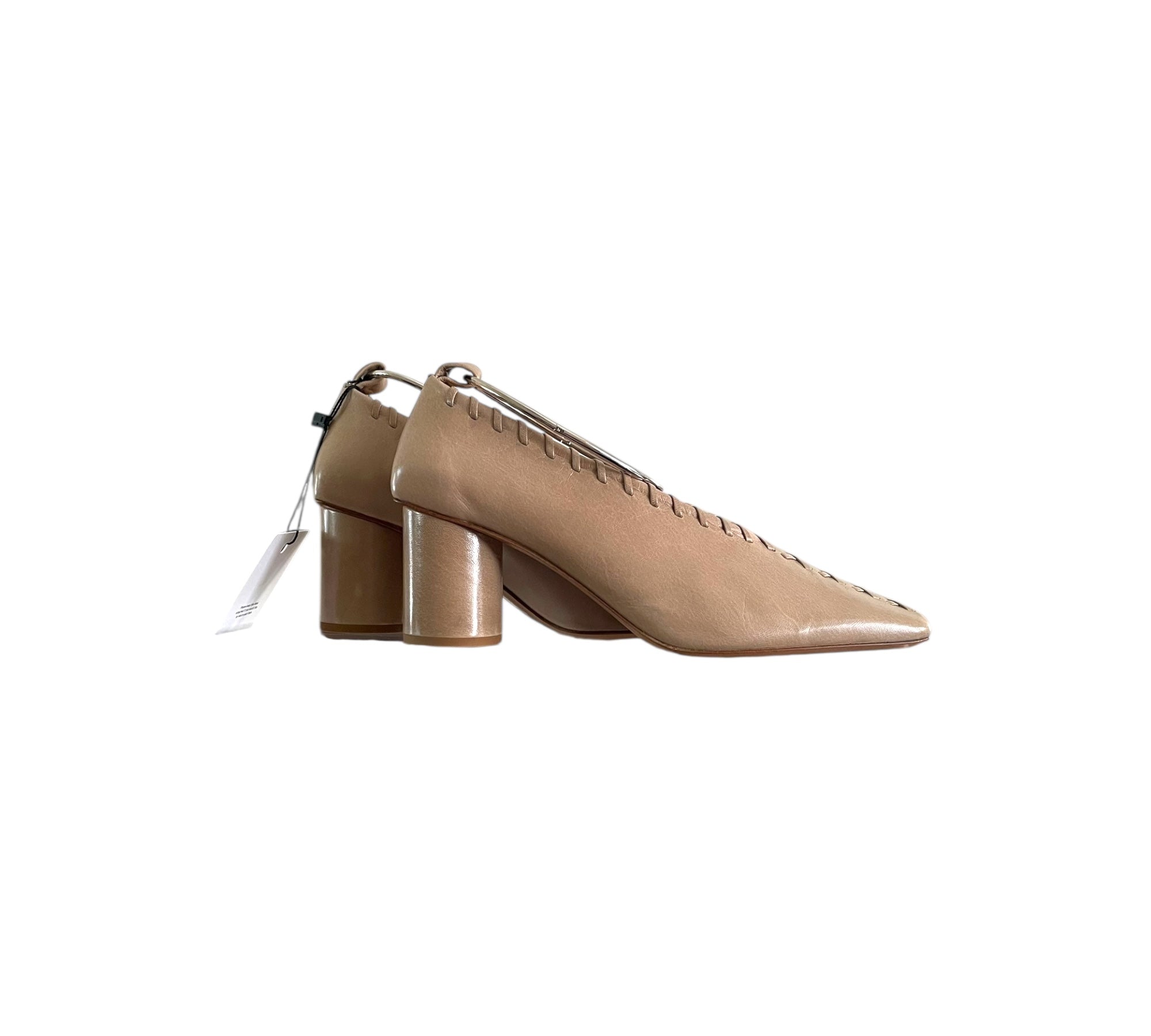 Jil Sander whip stitch block heel cuffed pump